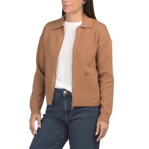 RIO & RIAN Lion Collared Neck Long Sleeve Zippered Sweater Jacket